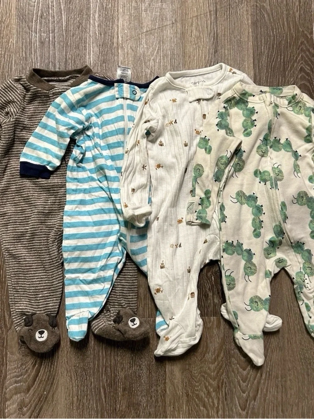 Baby Footie Pajamas Stripes Caterpillars Beach 2 Way Zipper Size 0-3 Months